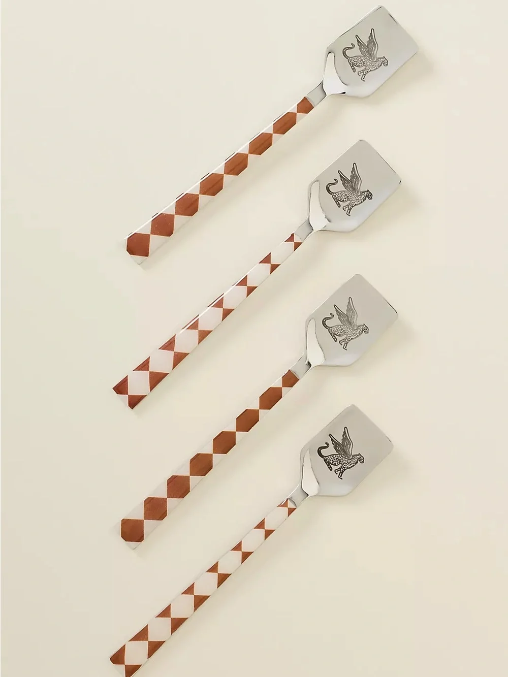 Anthropologie ice Cream Spoons Set - Brown Checker Pattern